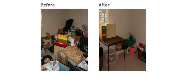 Tip: Label large bins or tape signs to wall to put items from each category (ex: Donate, Trash, Sell, etc.)