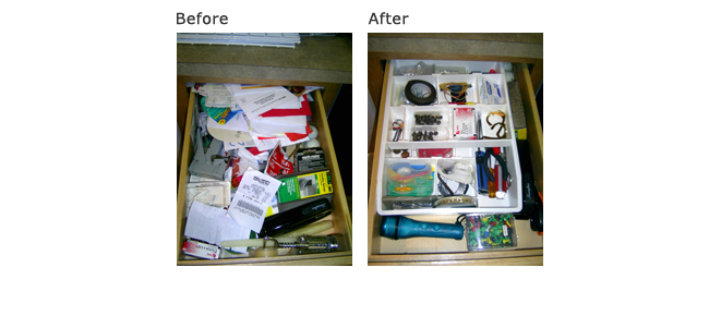 Tip: Purge items you do not need.  Store small items in a container that has sections.